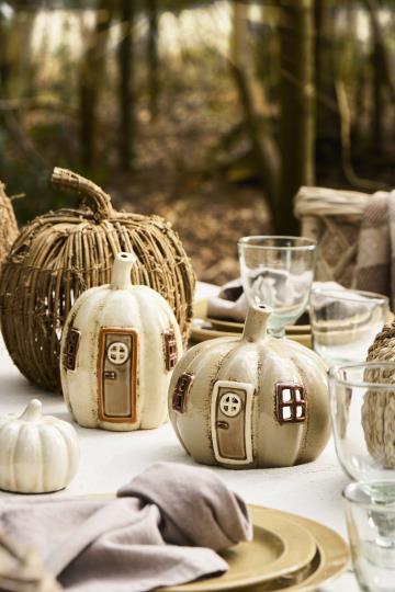 Casetta a forma di zucca  colore crema, porta tealight