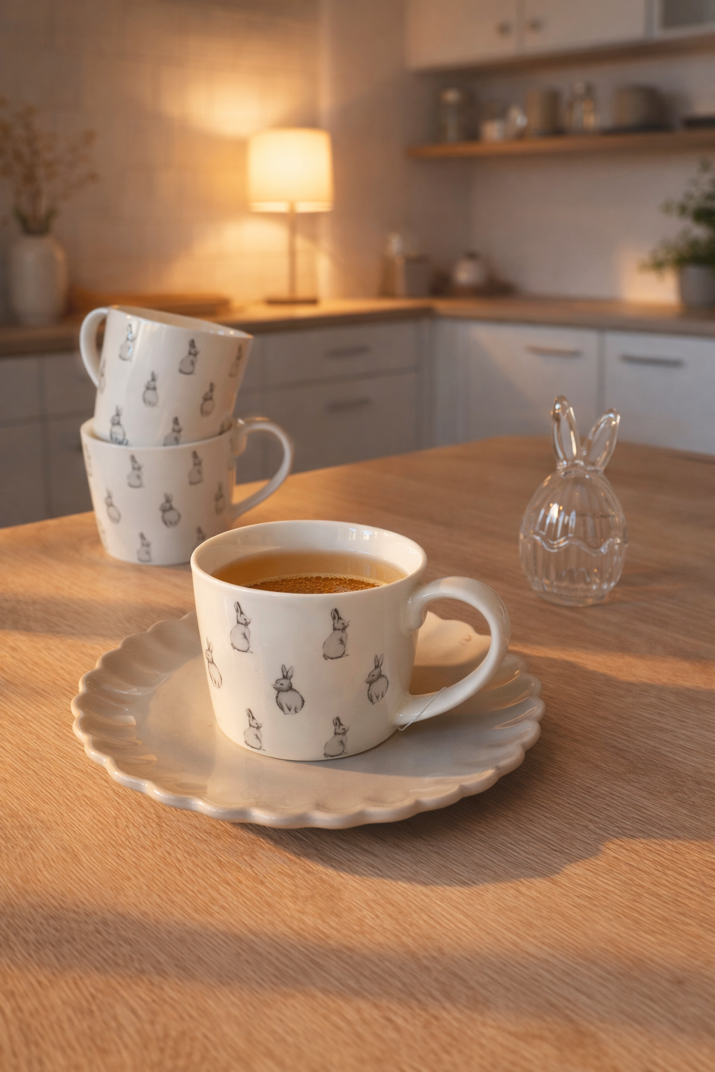 Tazza in porcellana bianca con coniglietti grigi, 275 ml