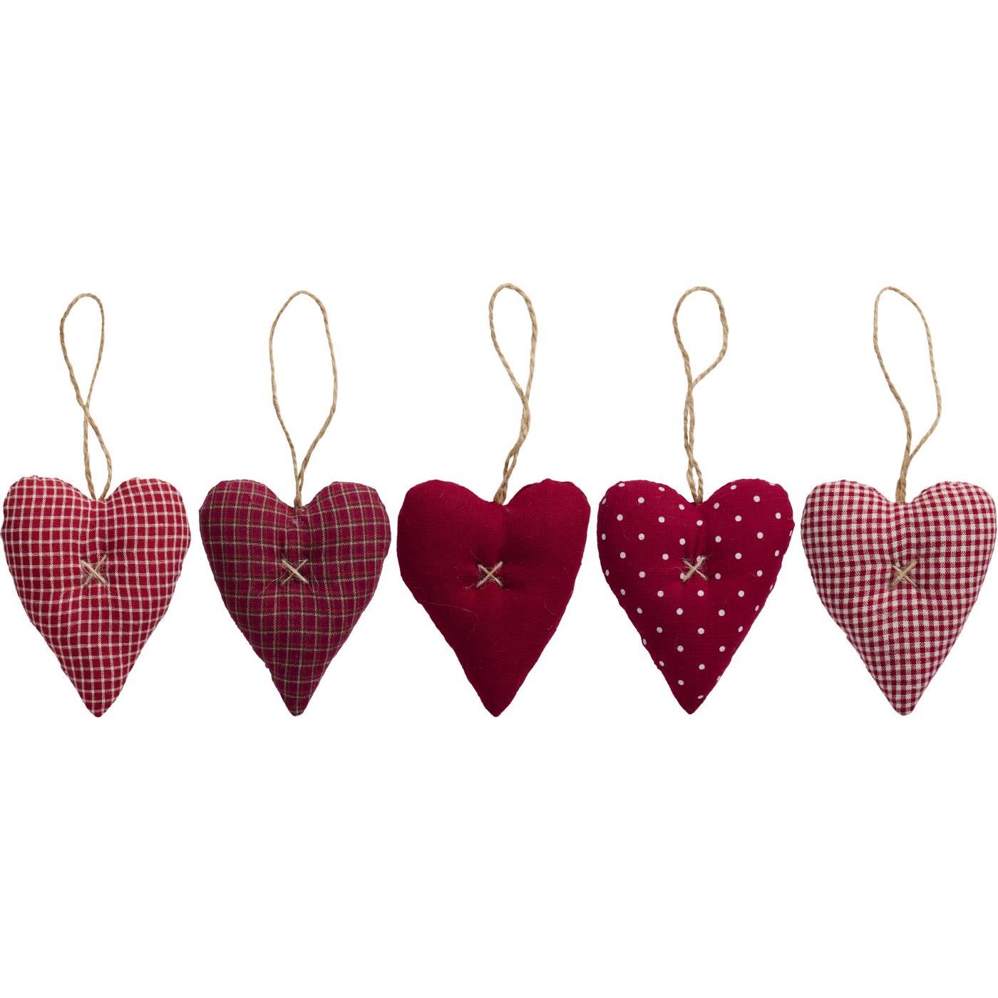 Cuori in stoffa morbidi da appendere rossi 7,5x10x2 cm