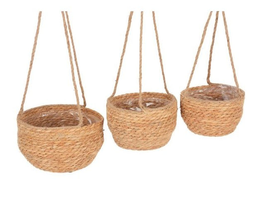 Cesto da appendere in fibra vegetale con interno in plastica, in 3 misure