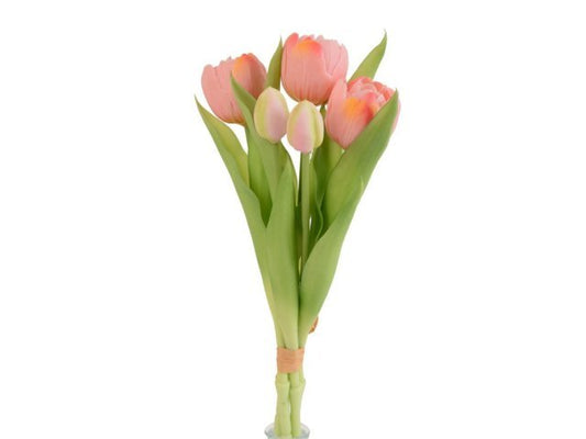 Tulipani colore rosa, mazzo da 5 fiori, h 28 cm