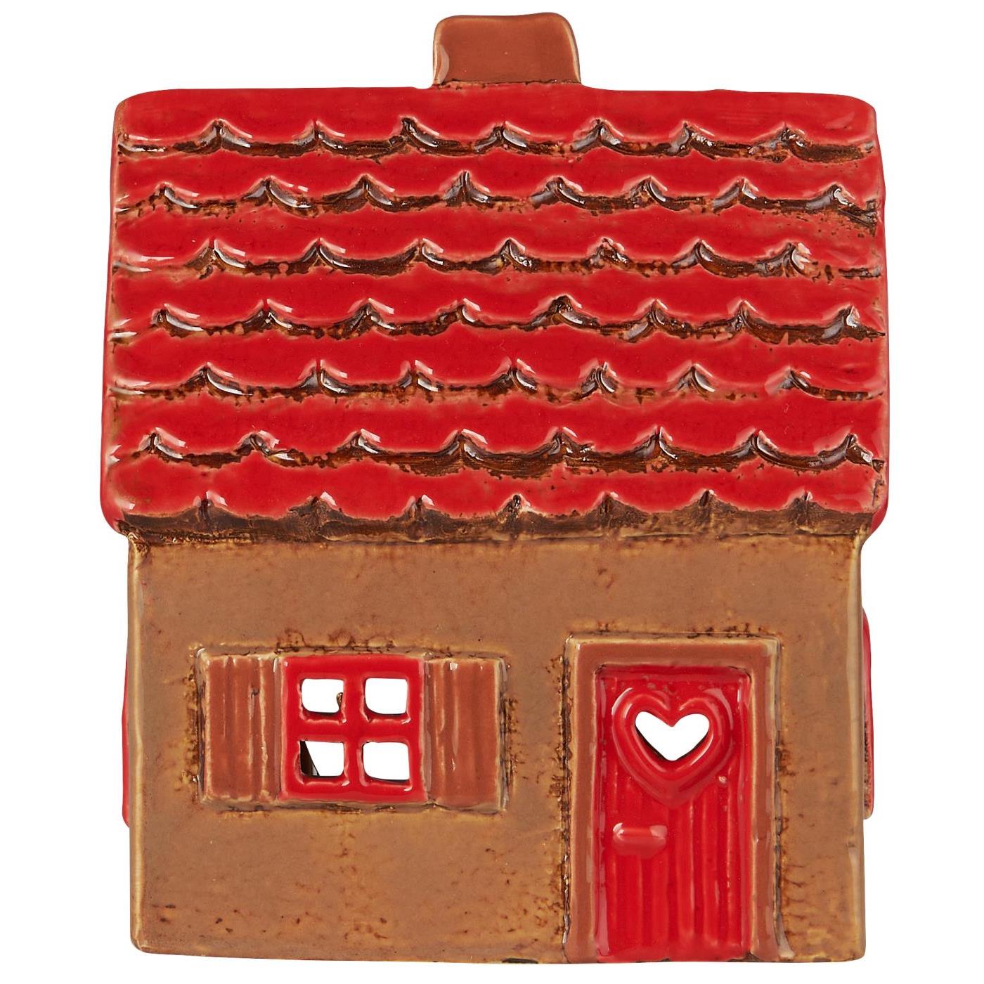 Casetta porta tea light con tetto e porta rossa 8x14,5x11 cm