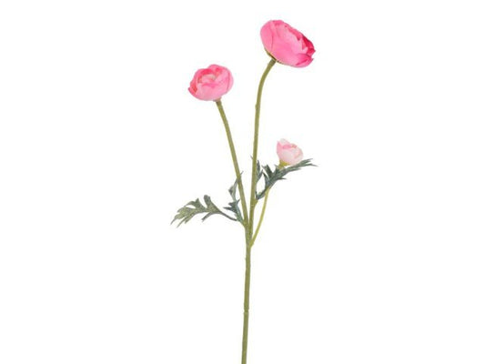 Ranuncoli colore rosa, ramo con 3 fiori, h 35 cm