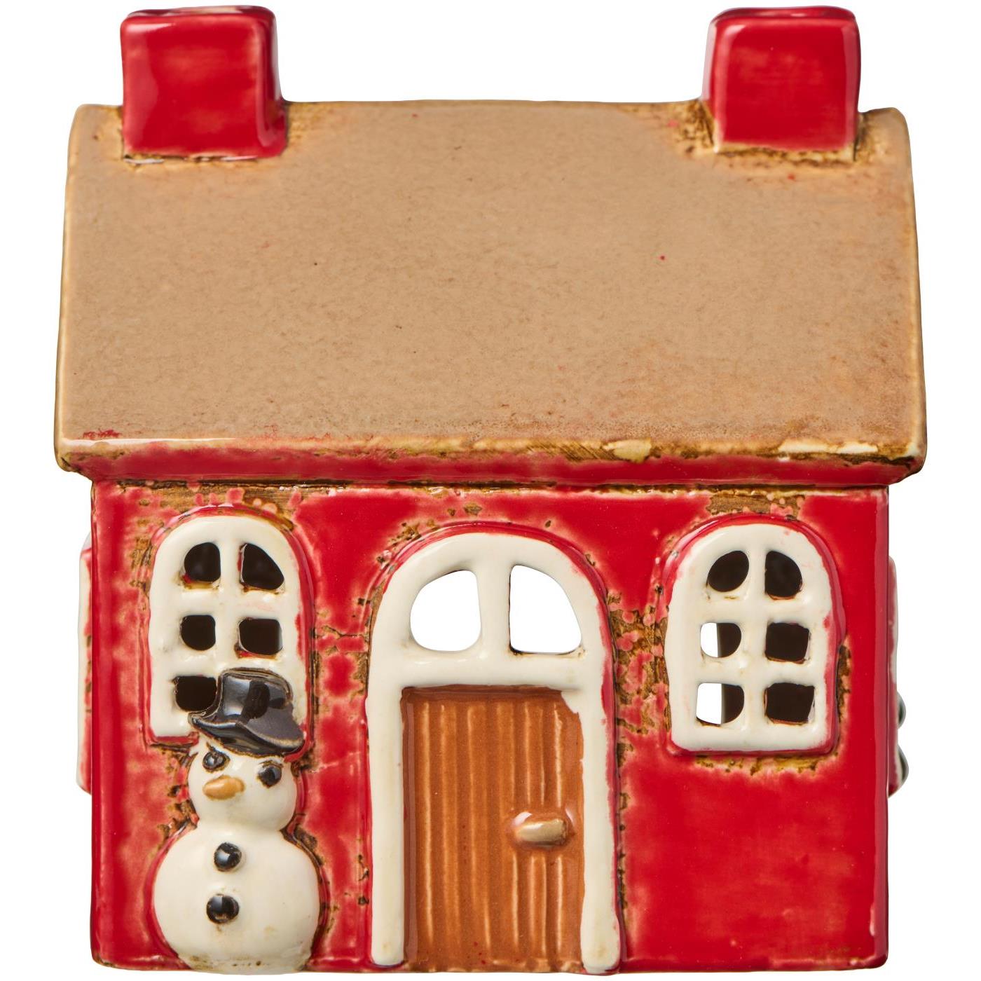 Casetta porta tealight con pupazzo di neve h 10,5x9,5x7,5 cm