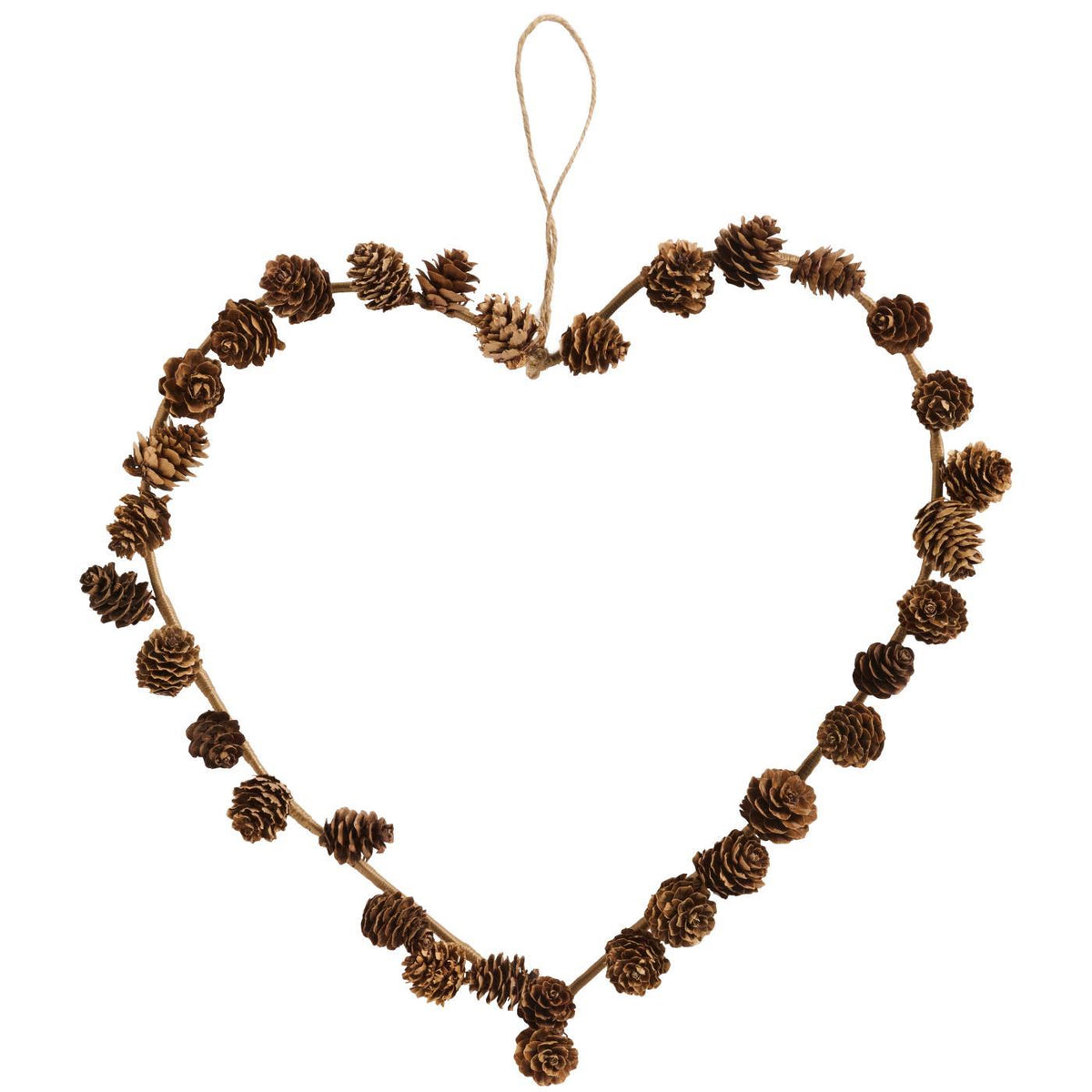 Cuore di pigne con cordino in juta h 32x30 cm