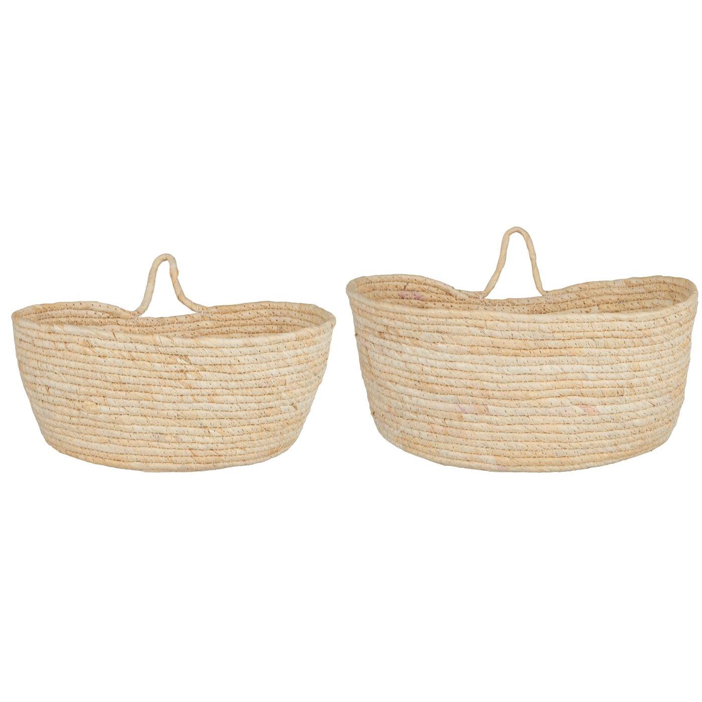 Cestini con un manico, in fibra naturale (mais) set di  2 misure: L: 31 A: 19 P: 22 e L: 28 A: 17 P: 19