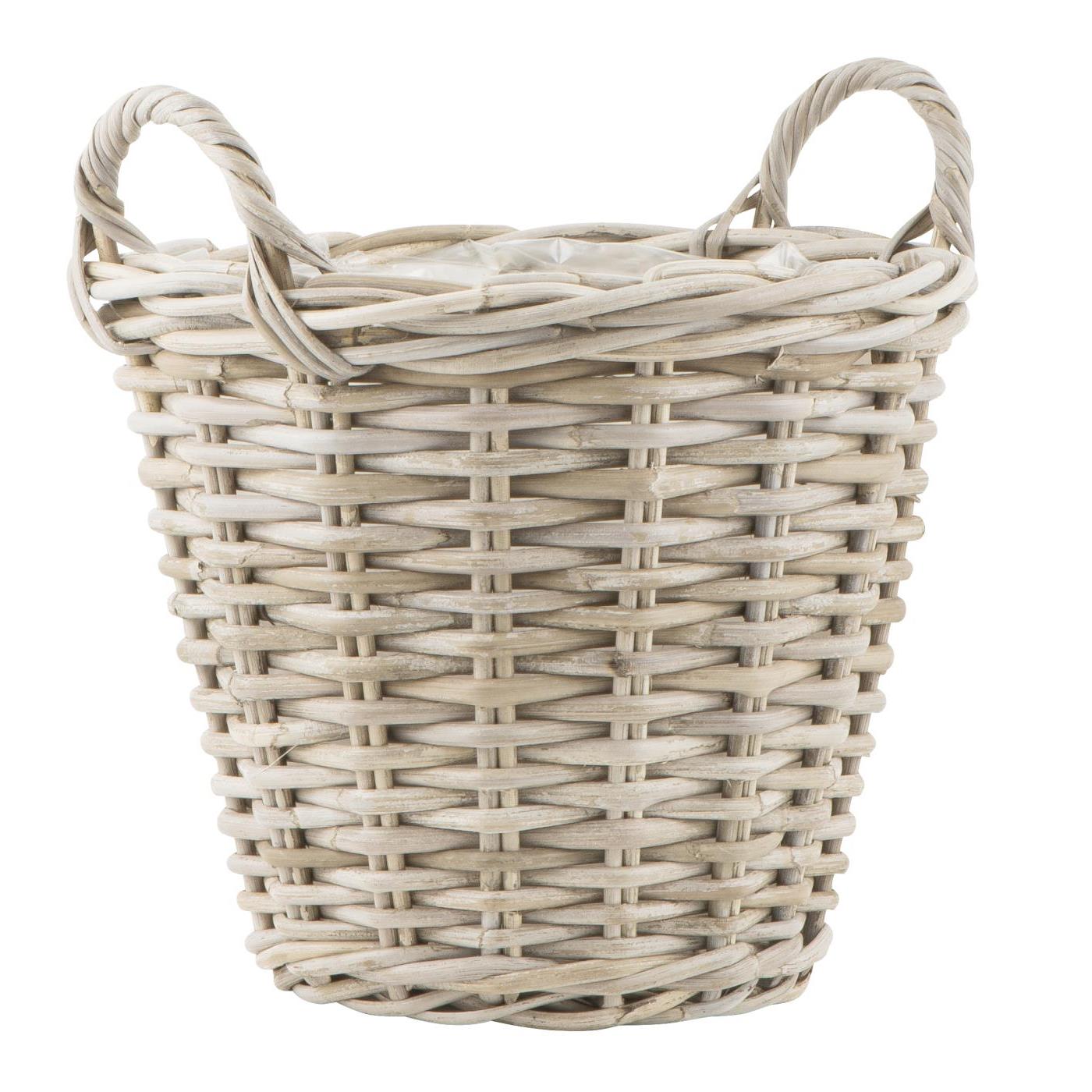 Cesto in rattan con manici rivestito di nylon h30 x ø33 cm