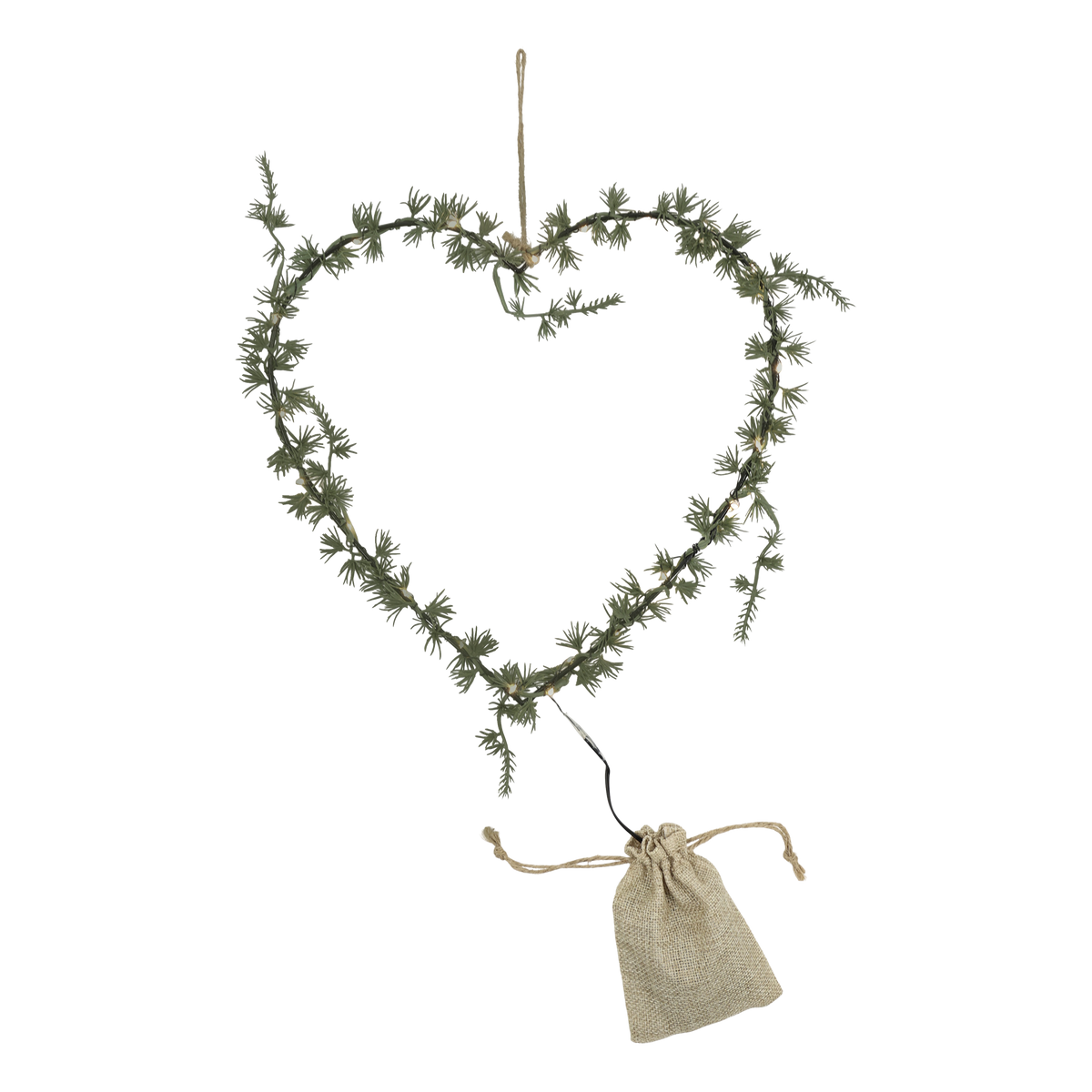 Ghirlanda a forma di cuore in cedro, 25 luci LED, 30x4 cm