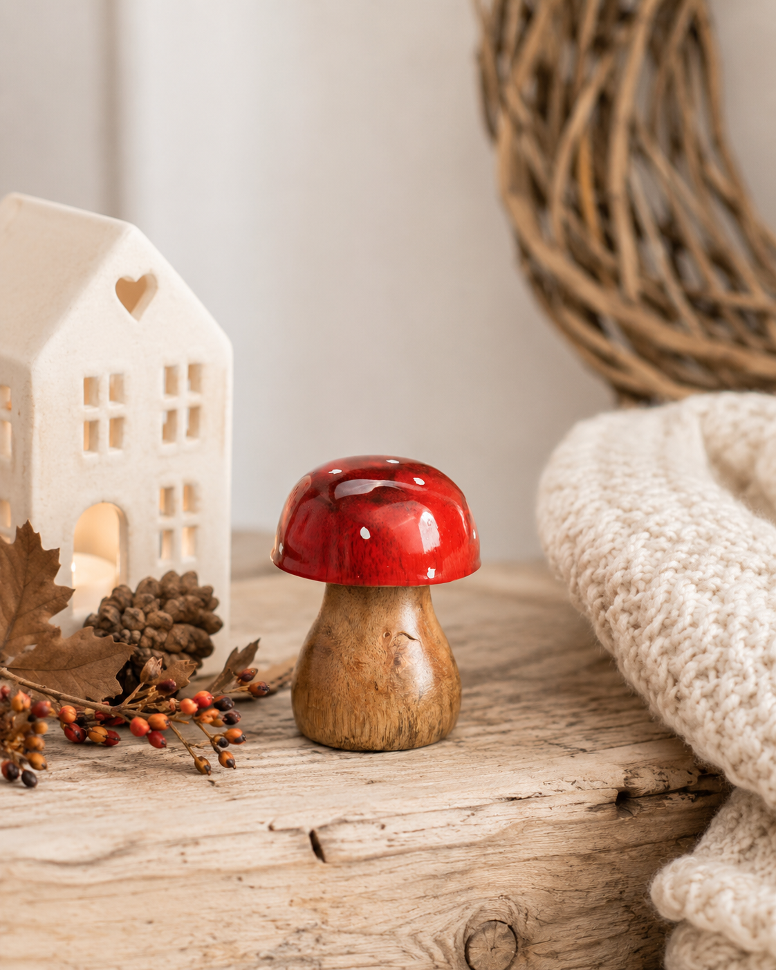 Fungo in legno di mango, rosso, 5x5x7 cm