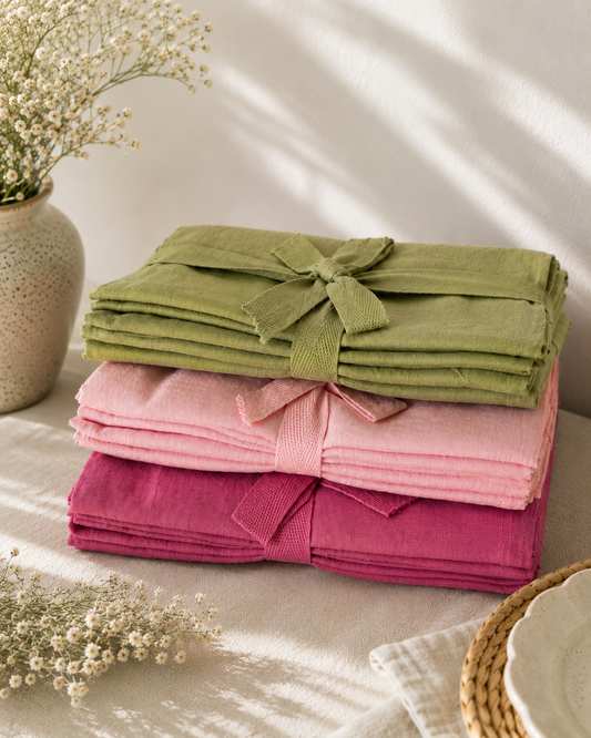 Tovaglioli set 2, vari colori (fucsia-rosa-verde)