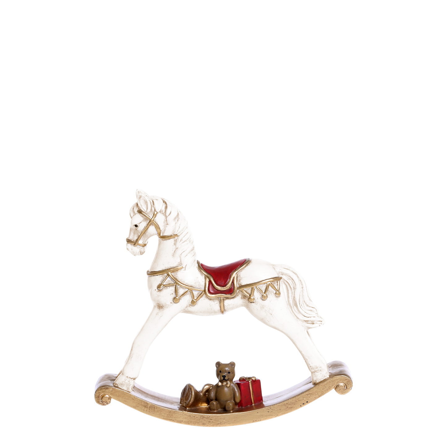 Cavallo a dondolo d'epoca color crema h13 l14,5 W3 cm in poliresina