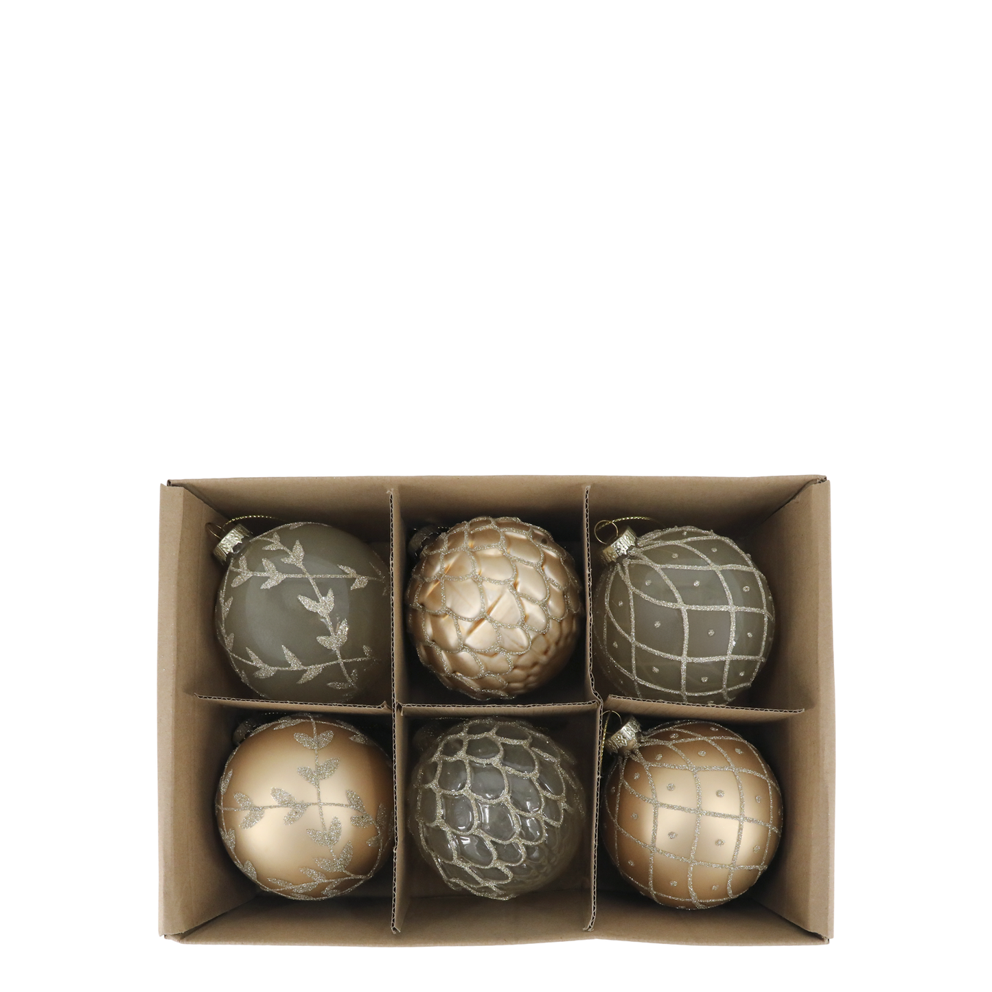 Palline di Natale in vetro, dipinte a mano, ø8 cm, color Champagne, 6 varianti