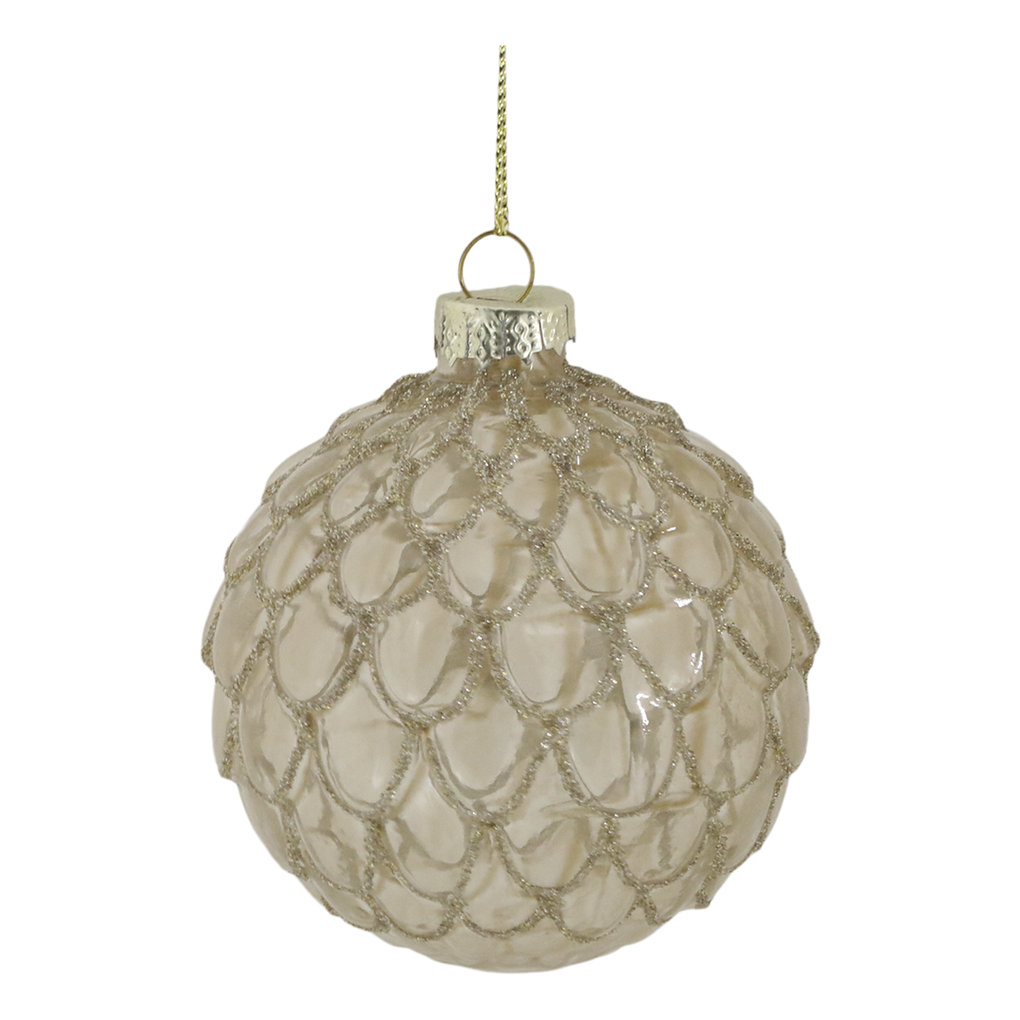 Palline di Natale in vetro, dipinte a mano, ø8 cm, color Champagne, 6 varianti