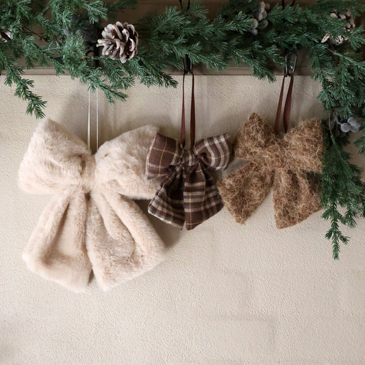 Fiocchi in tessuto, set di 3, H17/L14 cm, colore beige/mocca, H17/L15 cm