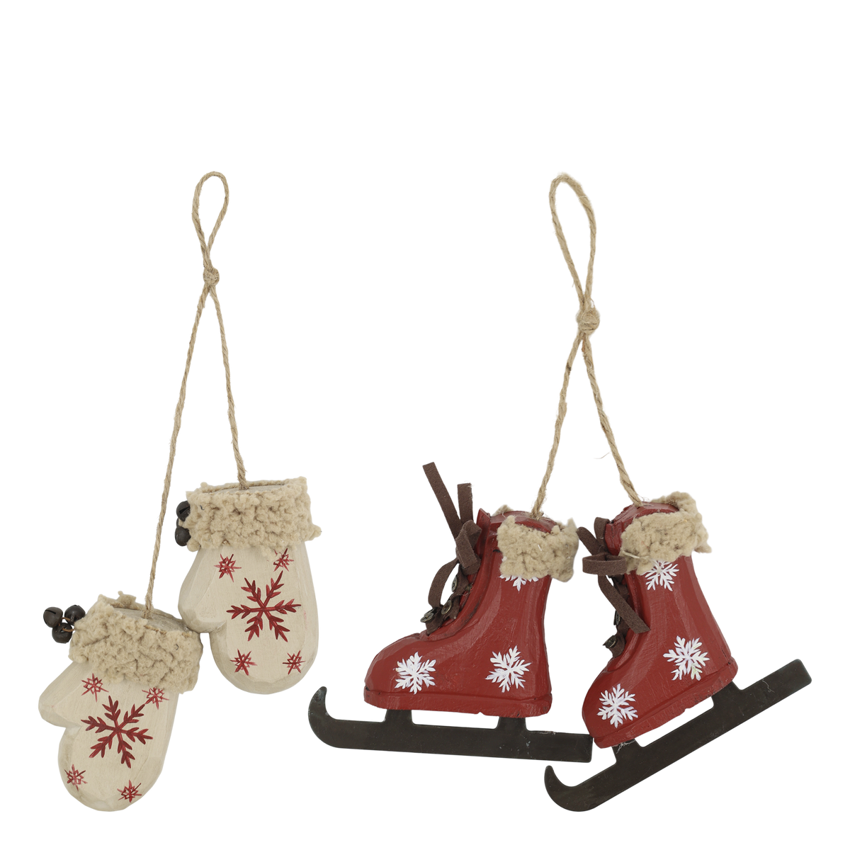 Set guanti e pattini da ghiaccio vintage, in legno, h 7x8,5x 3 cm