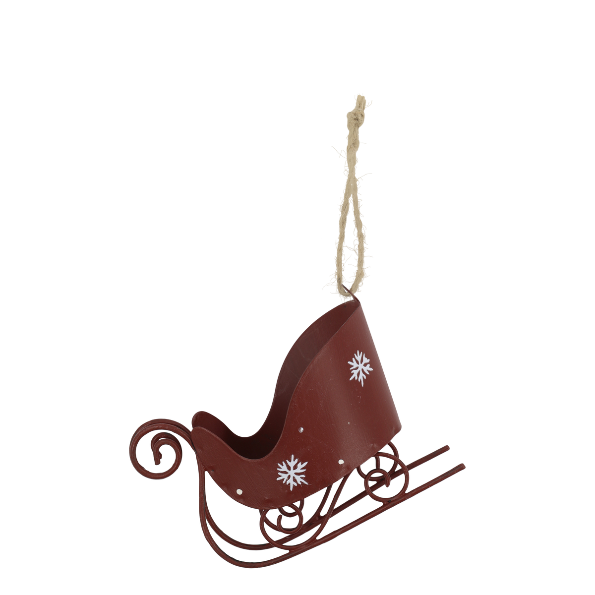 Slitta rossa con fiocco di neve vintage, in metallo,h 8x12x6 cm
