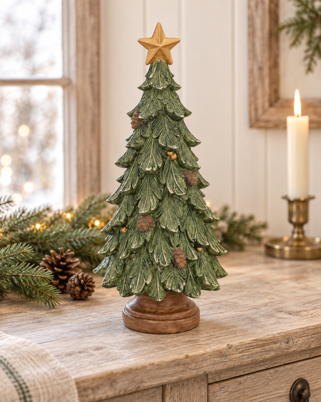 Albero di Natale con stella, h 29x13 cm