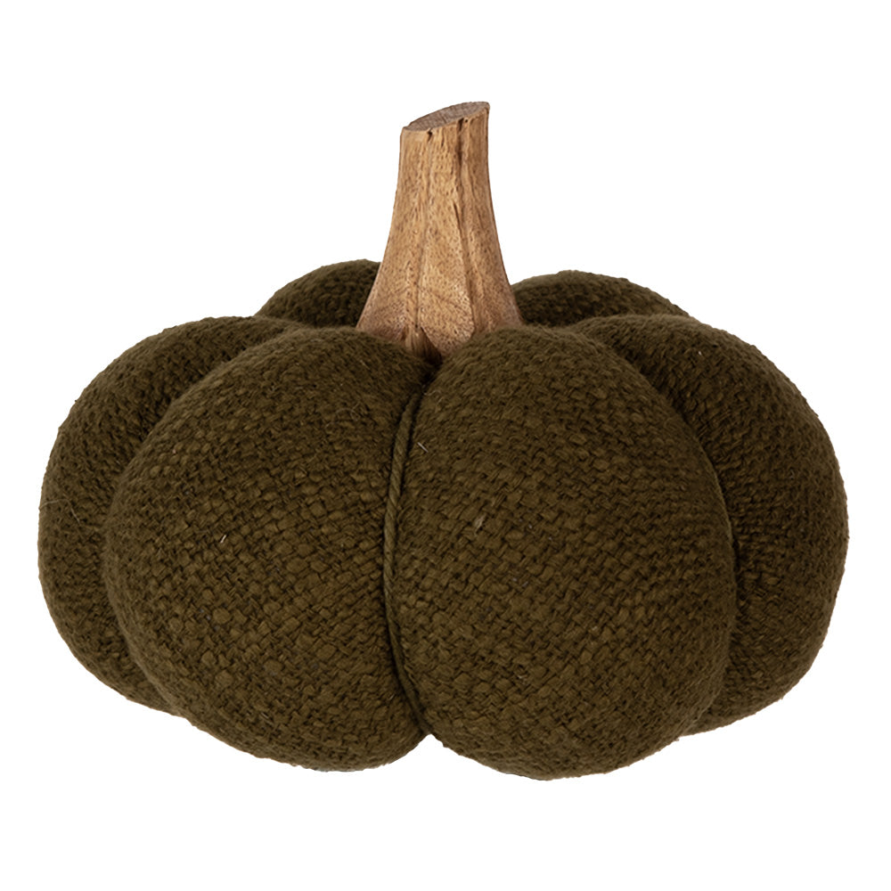 Zucca verde morbida in tessuto con picciolo in legno, ø 15x13 cm