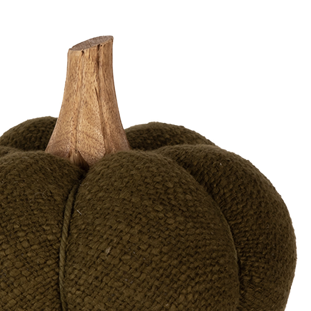 Zucca verde morbida in tessuto con picciolo in legno, ø 15x13 cm