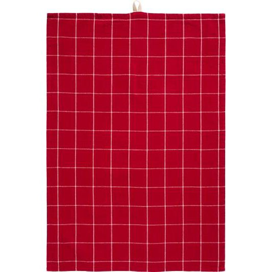 Strofinaccio Silja rosso con grandi quadri naturali 50x70 cm