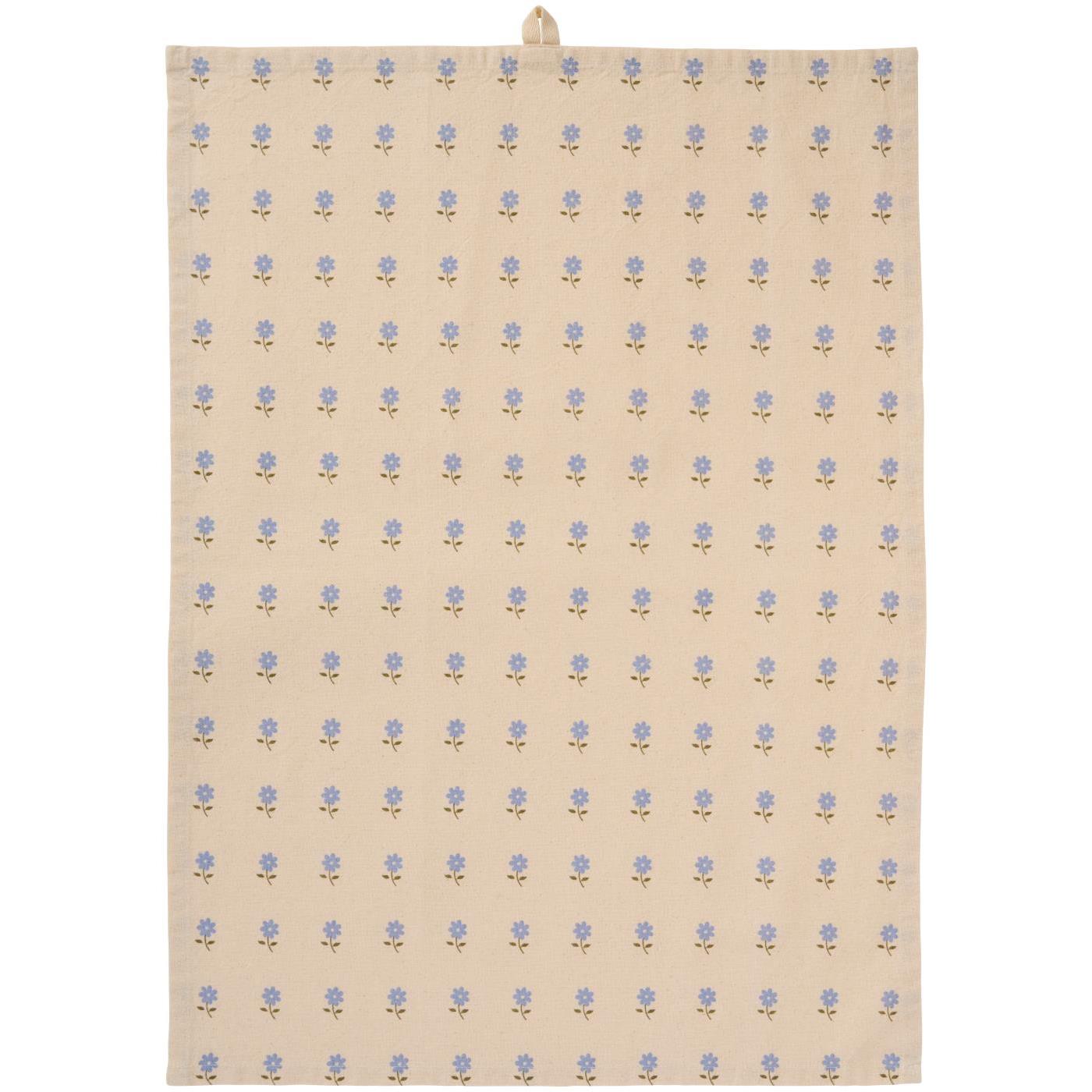 Strofinaccio Elisabeth naturale con fiori azzurri, 50x70 cm