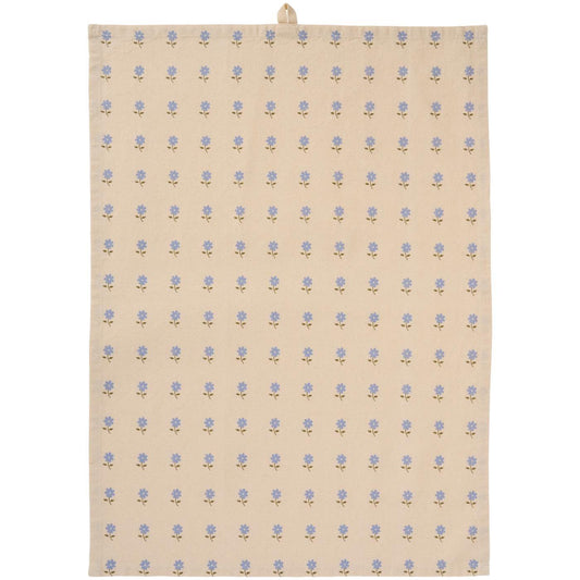 Strofinaccio Elisabeth naturale con fiori azzurri, 50x70 cm