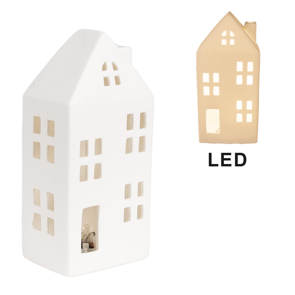 Casetta bianca in porcellana con luce led 7x6x15 cm