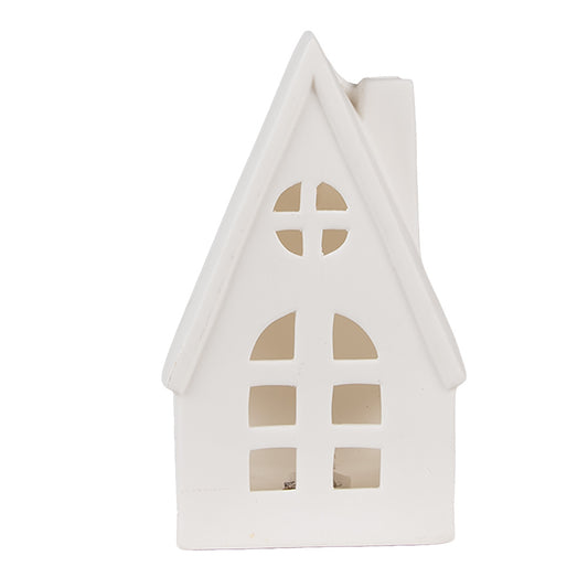 Casetta bianco in porcellana con luce led 9x6x15 cm