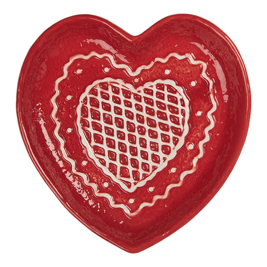Piatto Cuore rosso e bianco in ceramica 17x17x3 cm