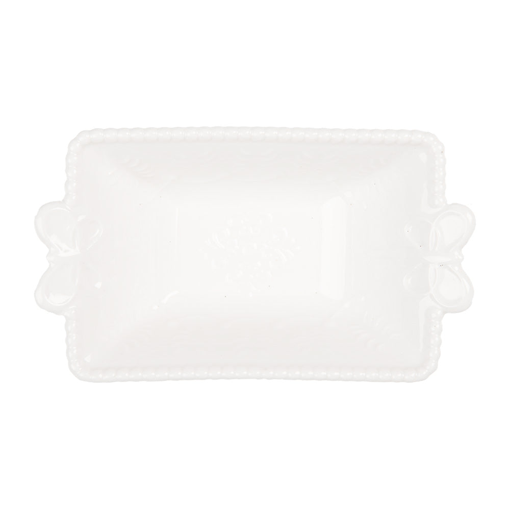 Ciotola bianca in porcellana rettangolare con fiocchi, 12x7x4 cm, 75 ml