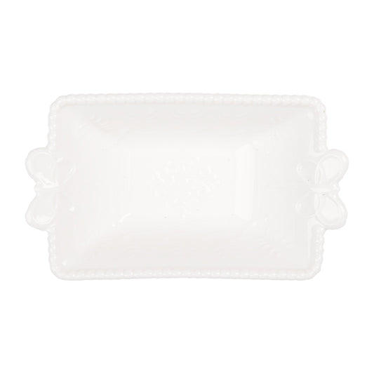 Ciotola bianca in porcellana rettangolare con fiocchi, 12x7x4 cm, 75 ml
