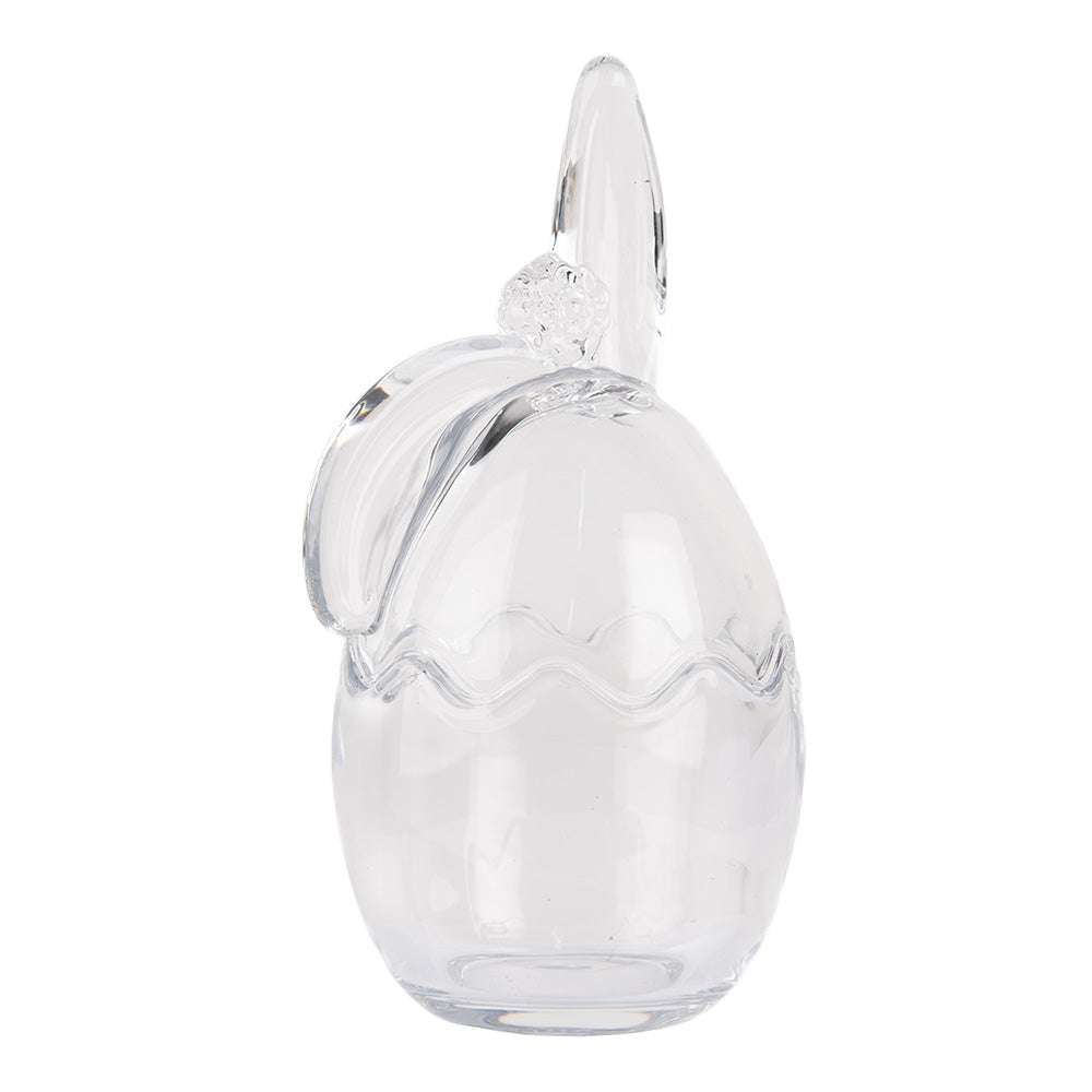 Barattolo in vetro a forma di uovo con orecchie e fiorellino, 9x8x17 cm