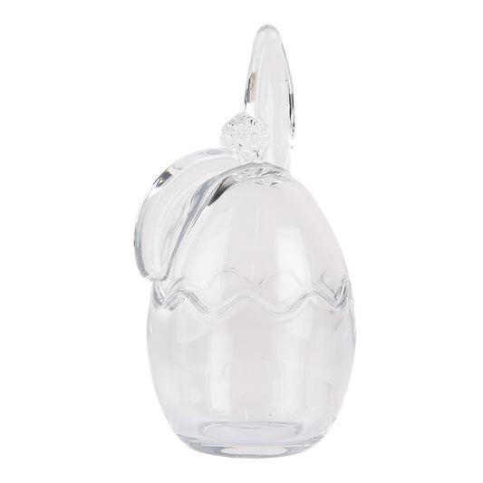 Barattolo in vetro a forma di uovo con orecchie e fiorellino, 9x8x17 cm