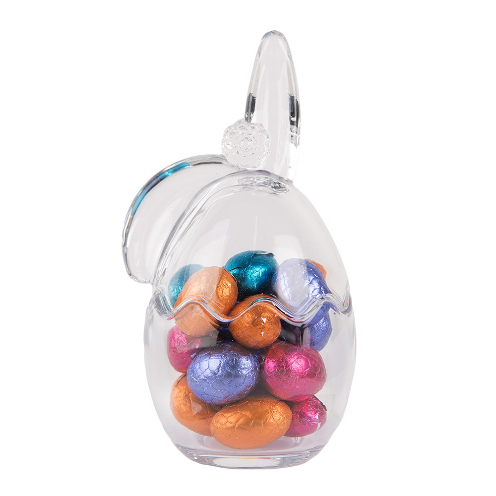 Barattolo in vetro a forma di uovo con orecchie e fiorellino, 9x8x17 cm