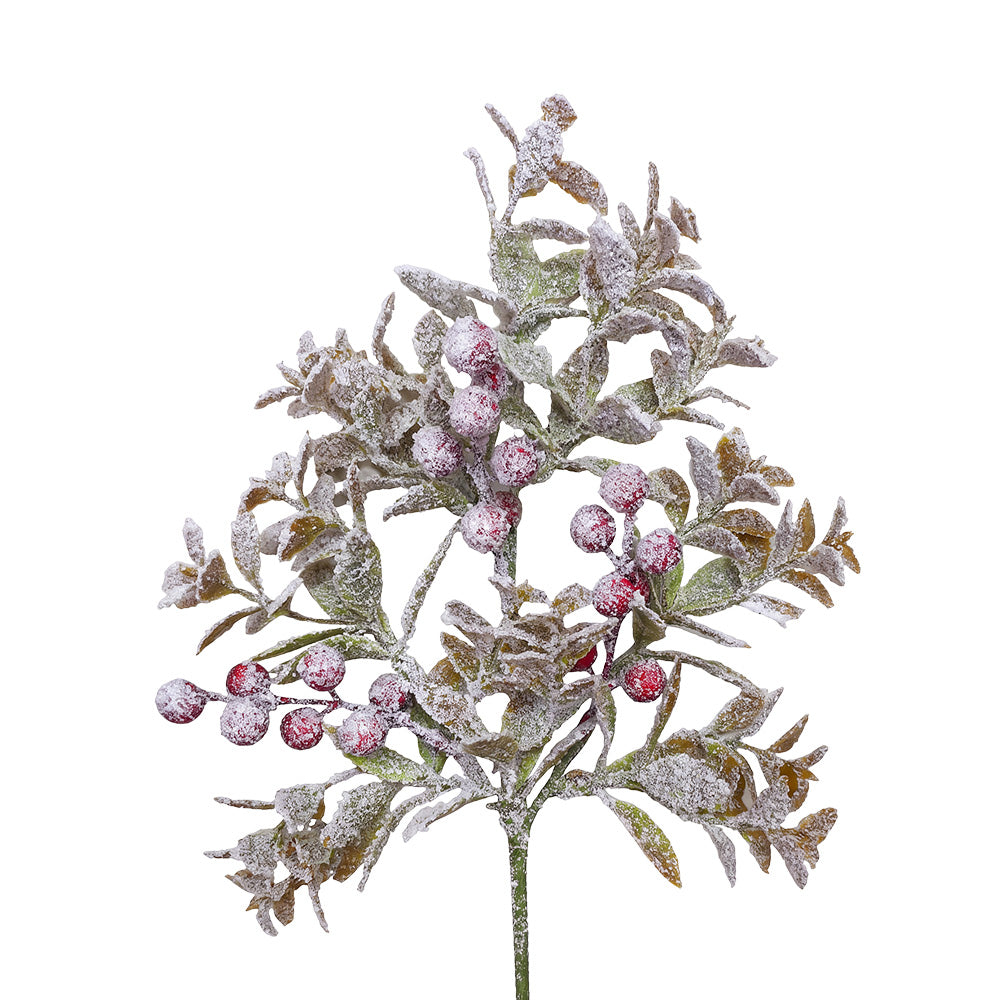 Ramo decorativo innevato con bacche, h 39 cm