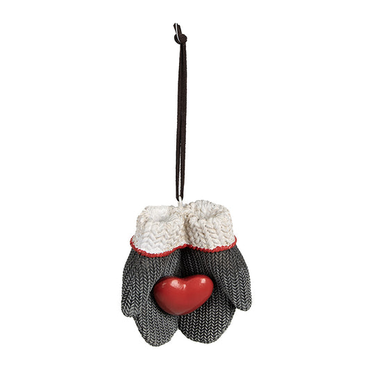 Muffole grigie con cuore rosso pendente 9x8x5 cm