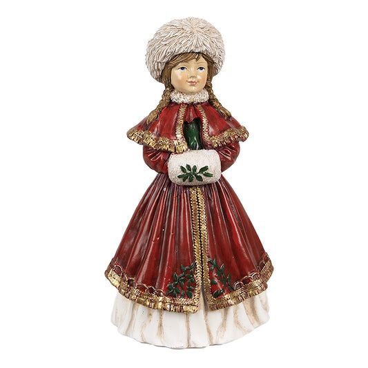 Statua Bimba con cappotto rosso 17x9x7 cm