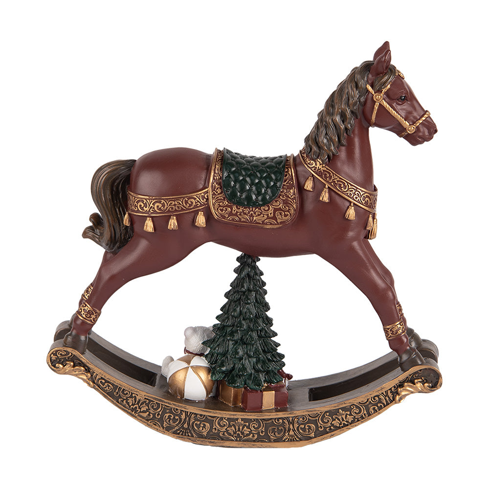 Cavallo a dondolo marrone con pino, orsacchiotto e ragalo h 19x18x5 cm
