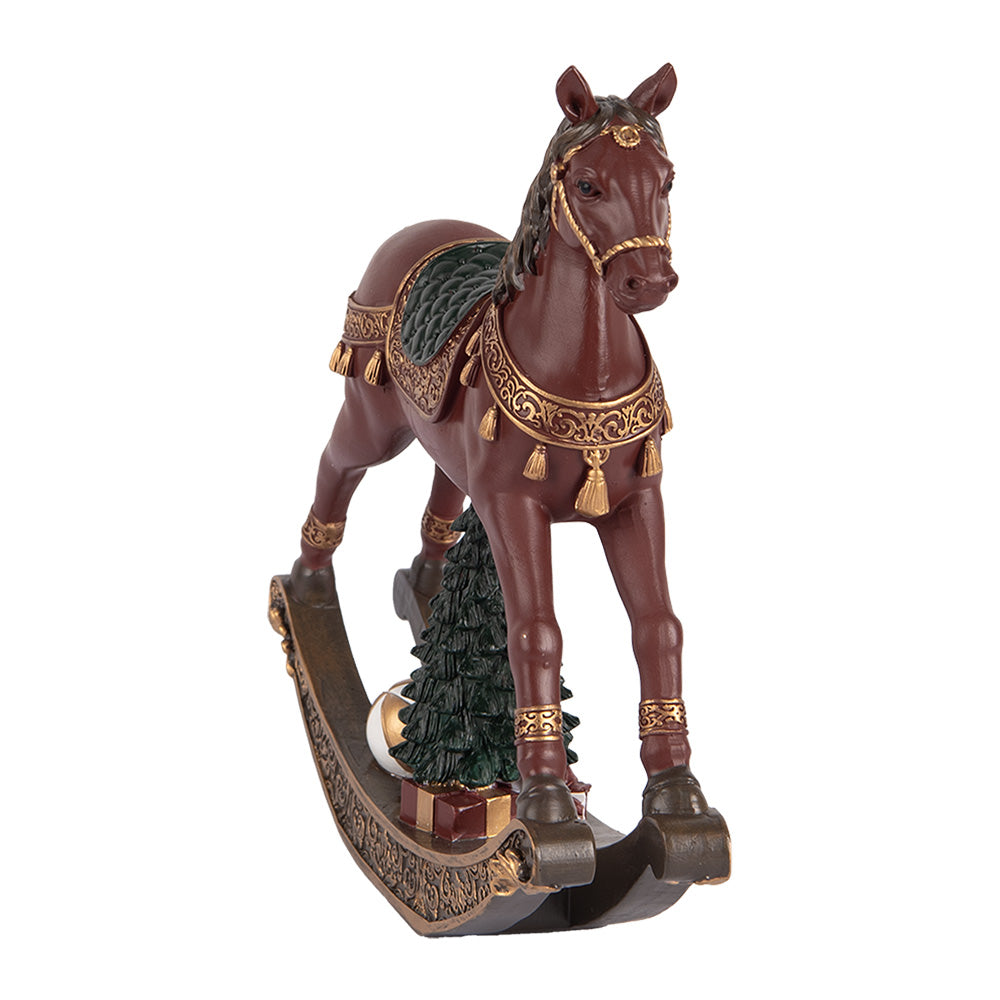 Cavallo a dondolo marrone con pino, orsacchiotto e ragalo h 19x18x5 cm