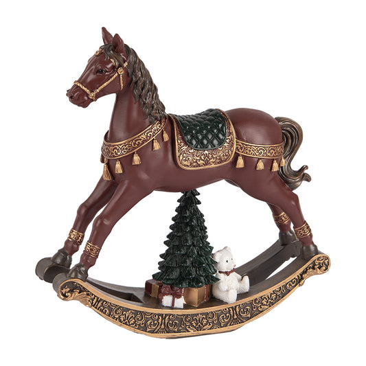 Cavallo a dondolo marrone con pino, orsacchiotto e ragalo h 19x18x5 cm