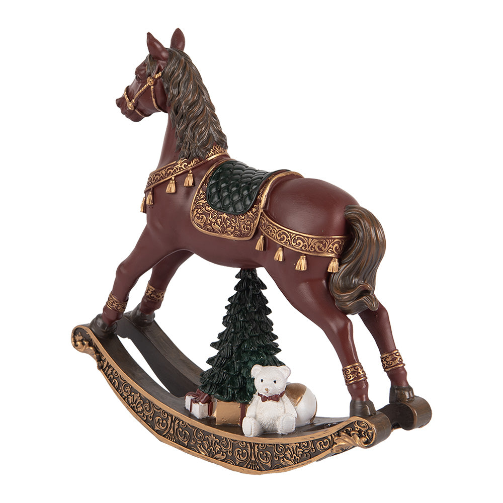 Cavallo a dondolo marrone con pino, orsacchiotto e ragalo h 19x18x5 cm