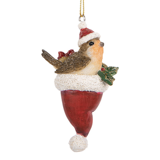 Uccellino da appendere con cappellino rosso h 9x5x3 cm