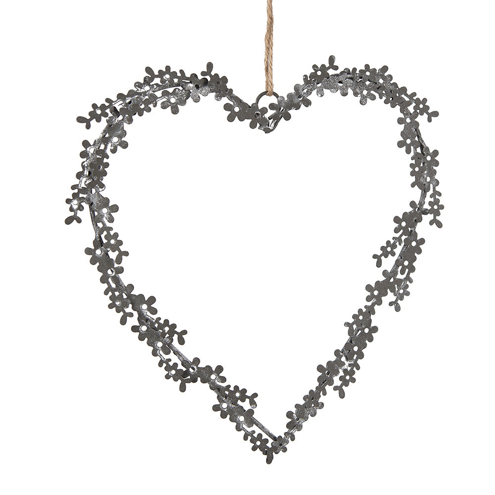 Cuore pendente in metallo grigio 20x20x1 cm