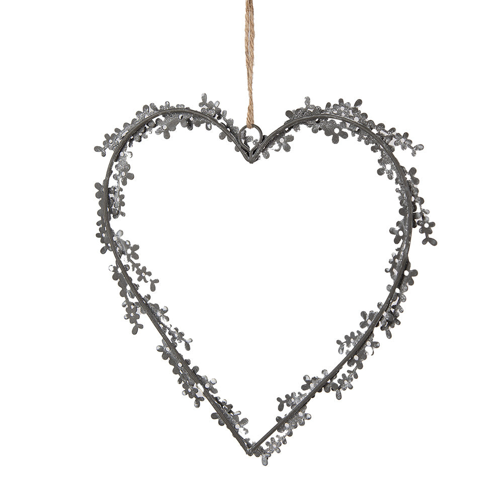 Cuore pendente in metallo grigio 20x20x1 cm