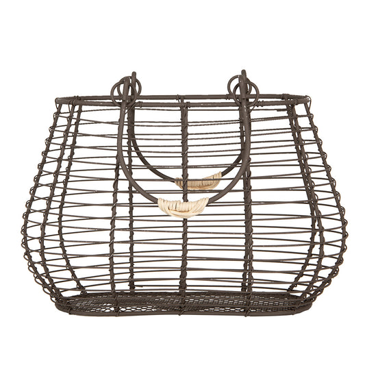 Cestino in ferro con manici marrone 25x16x17 cm