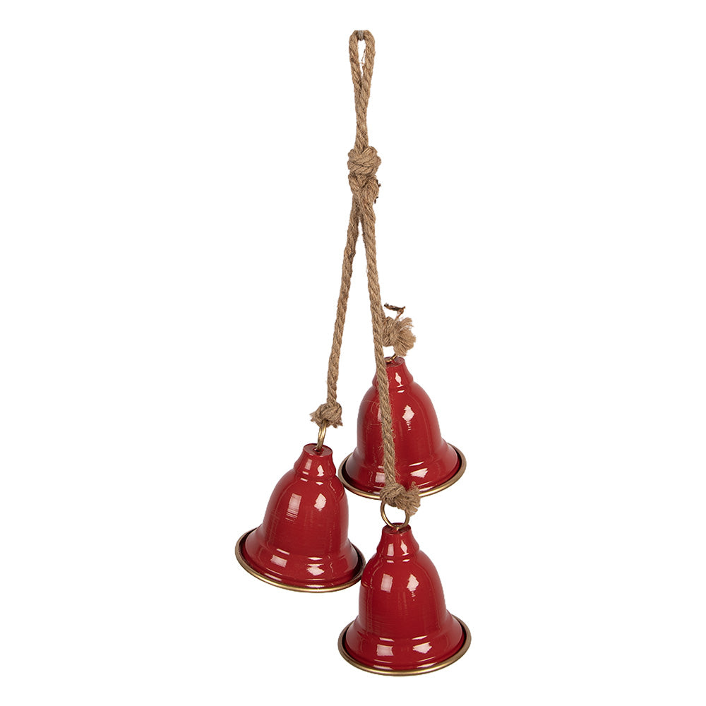 Campanelle rosse e oro con cordino in juta, 17x23xh 52 cm