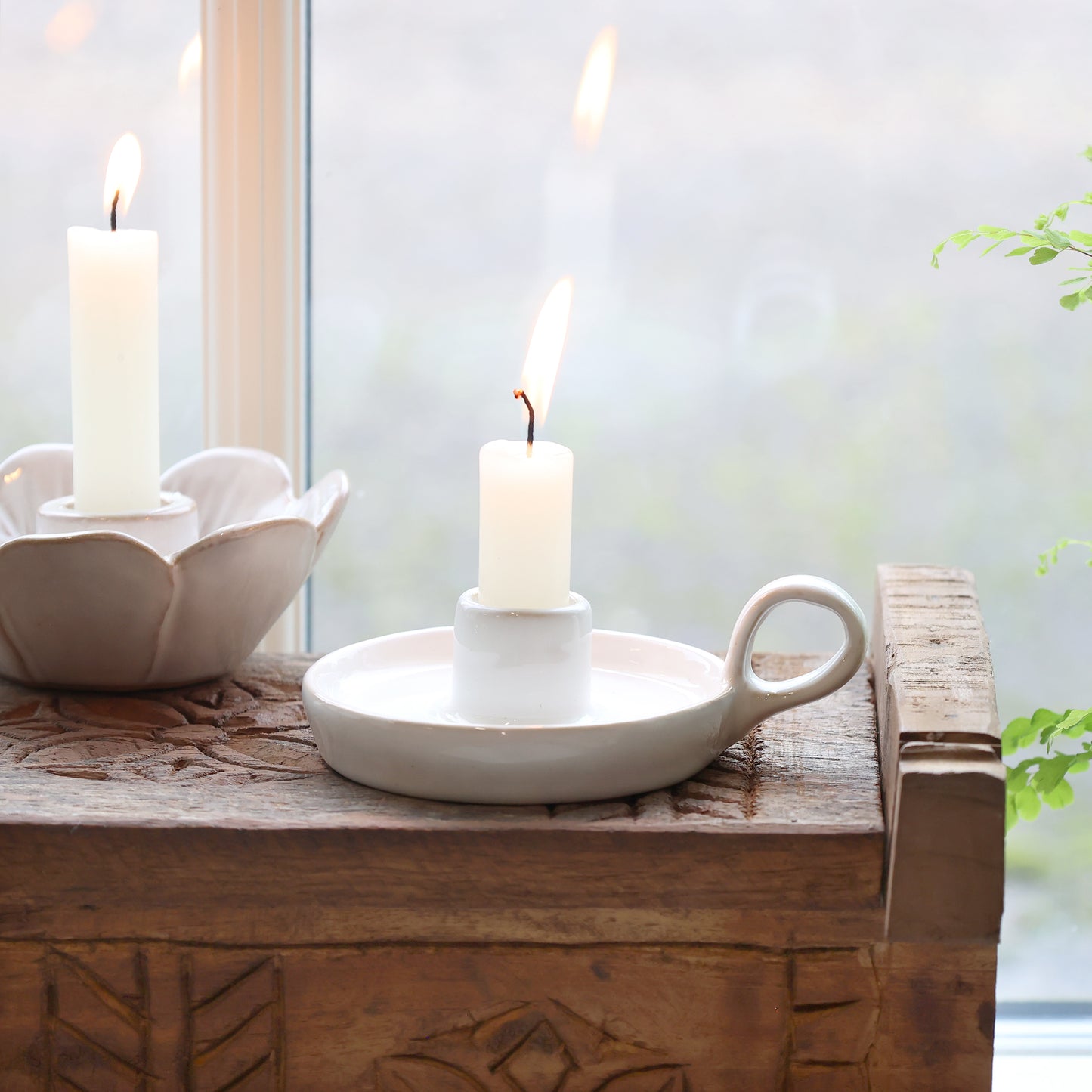 Portacandele in ceramica color avorio, ø9,5 x 4,5 cm