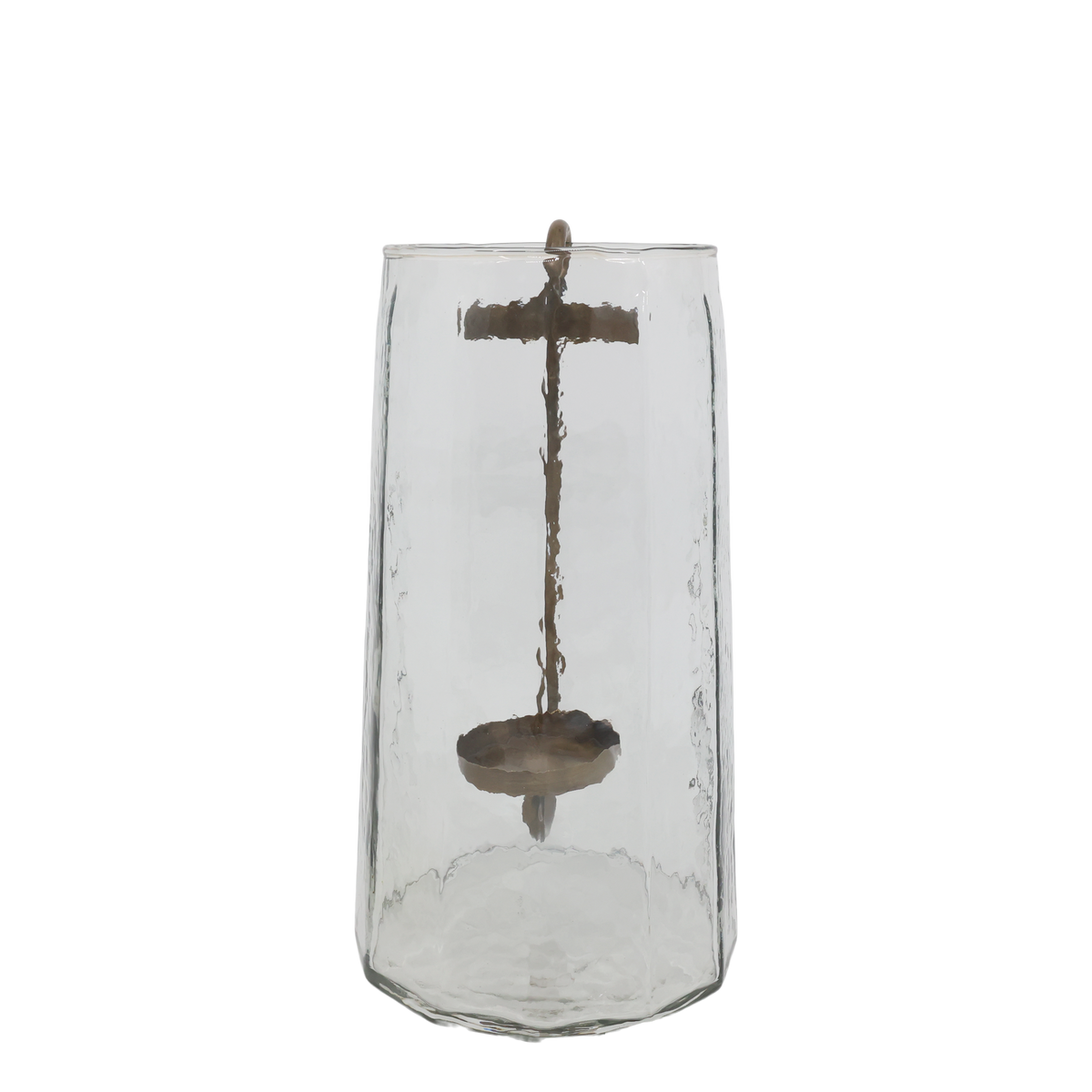 Vaso in vetro con portacandele in ottone, h 36 cm