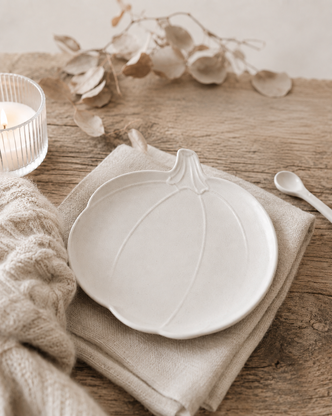 Piatto bianco a forma di zucca, in ceramica, 21,6x15 cm
