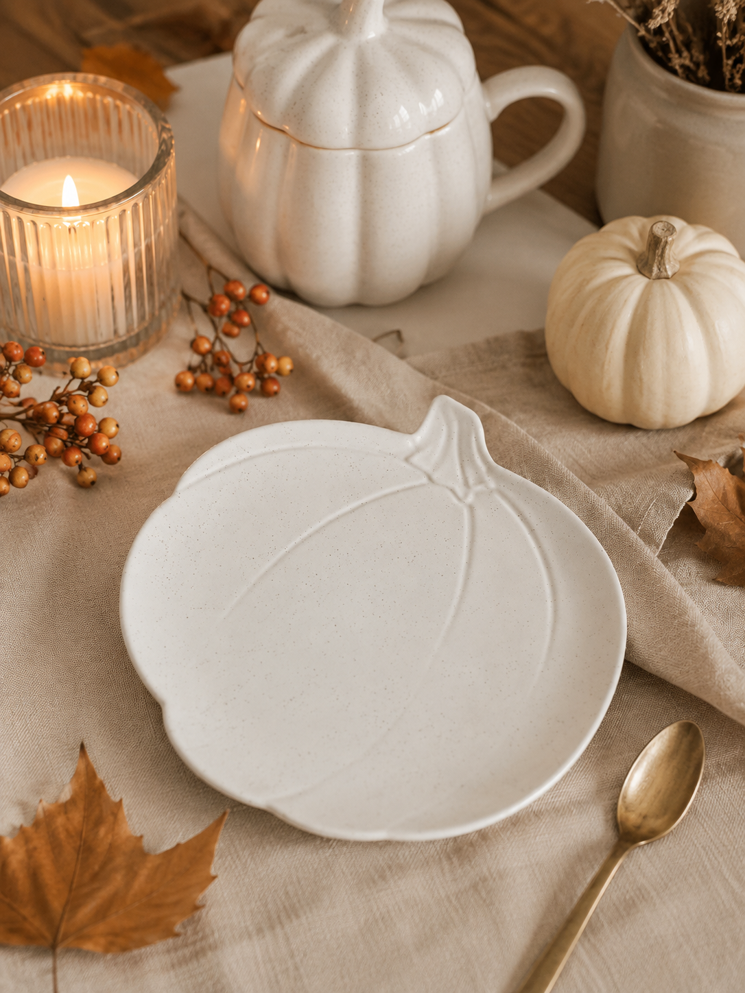 Piatto bianco grande a forma di zucca